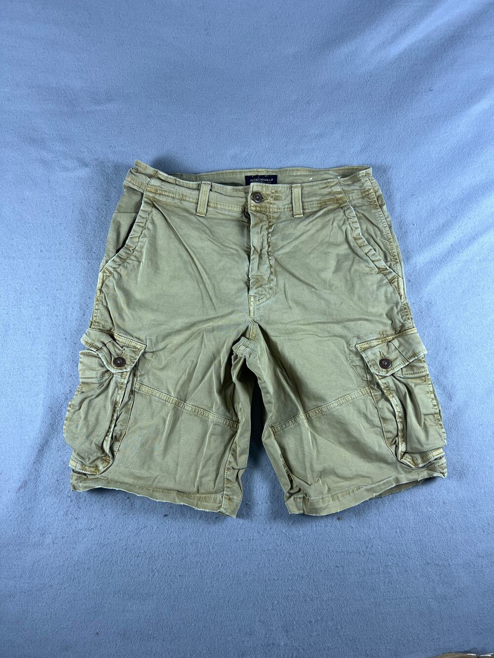 Y2K American Eagle Cargo Shorts Mens 34 Khaki Extreme Flex Utility Skate Hiking